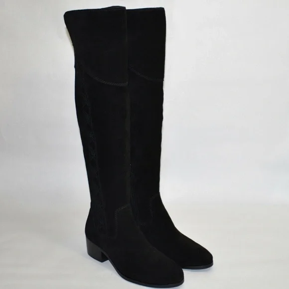 NEW VINCE CAMUTO Boots Kreesell Black Suede Leather SUEDE Knee High Boots TALL - Picture 1 of 9